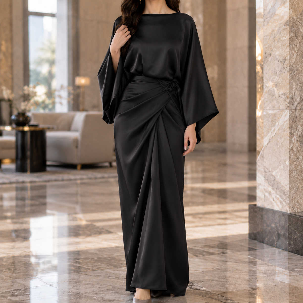 Cecily-Pearl Draped Maxi Dress - Women's Batwing Dress