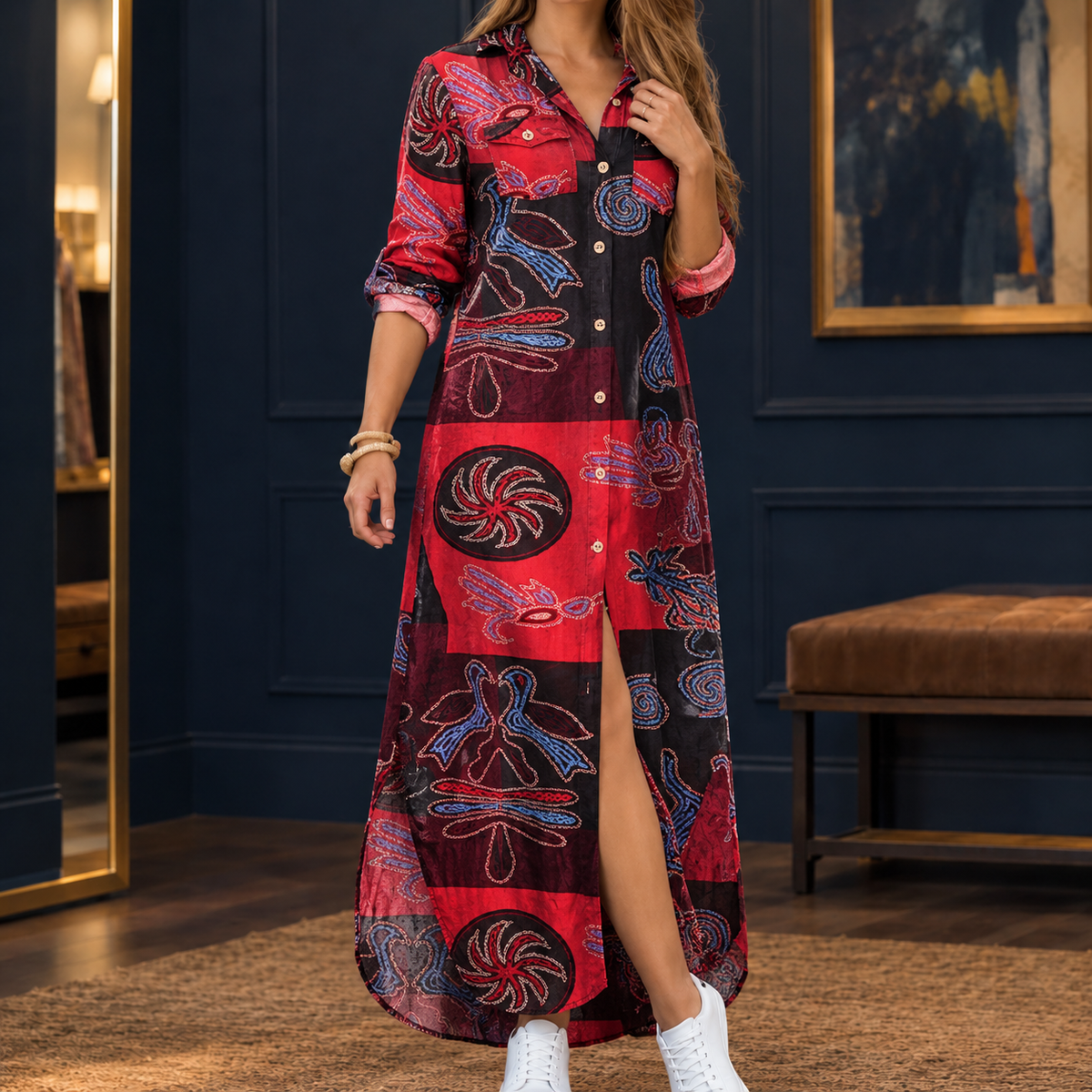 Dahlia-Rae Maxi Shirt Dress - Women's Button Front Dress