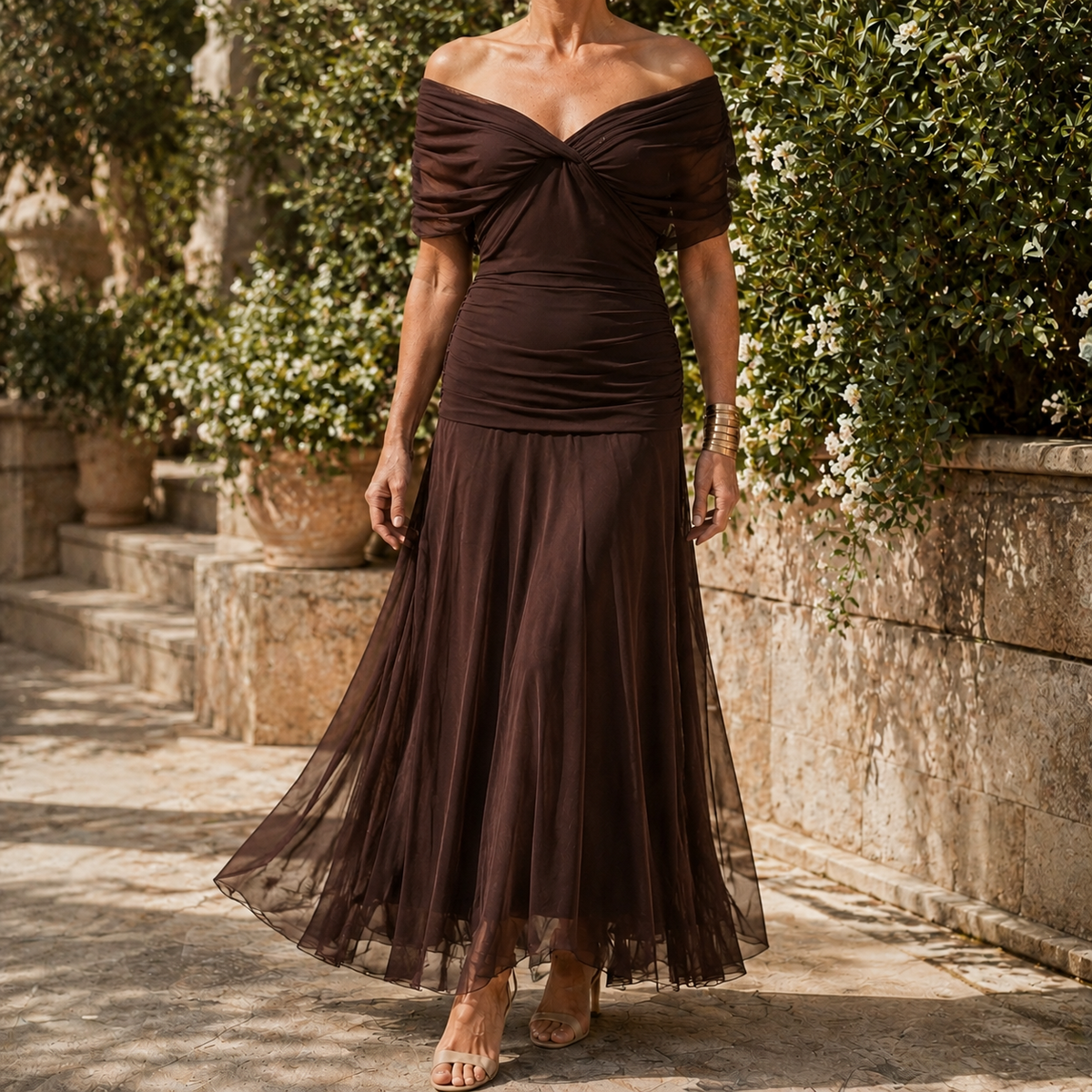 Vera-Rae Draped Maxi Dress - Flutter Sleeve Women's Dress