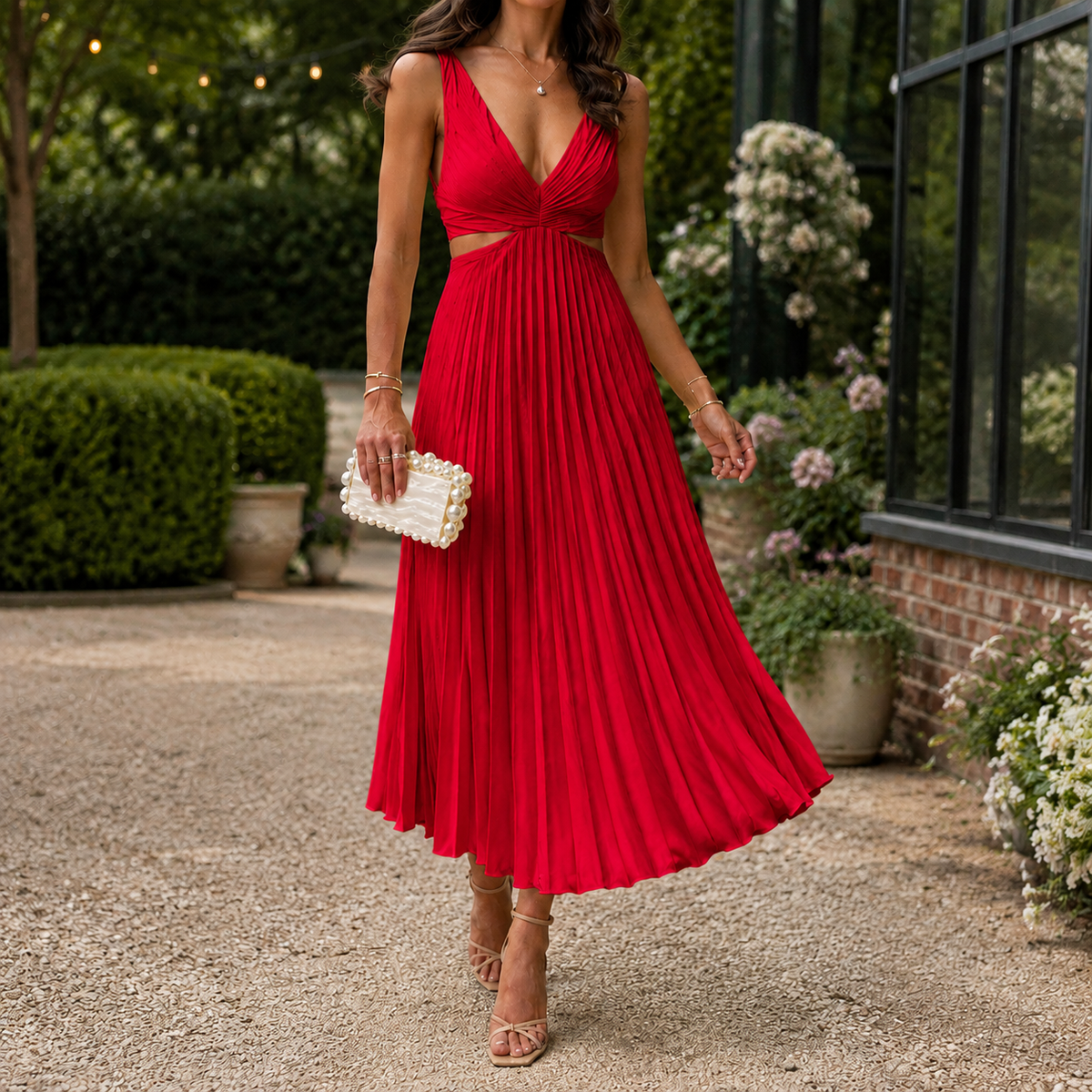 Emilia-Jade Pleated Midi Dress - Women's Cut-Out Dress