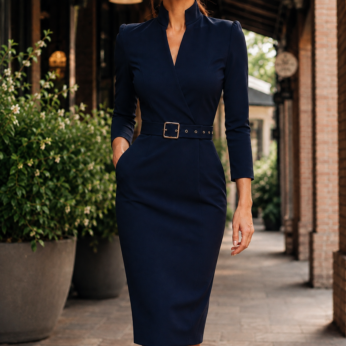 Serena-Hope Tailored Midi Dress - Women's Belted Dress