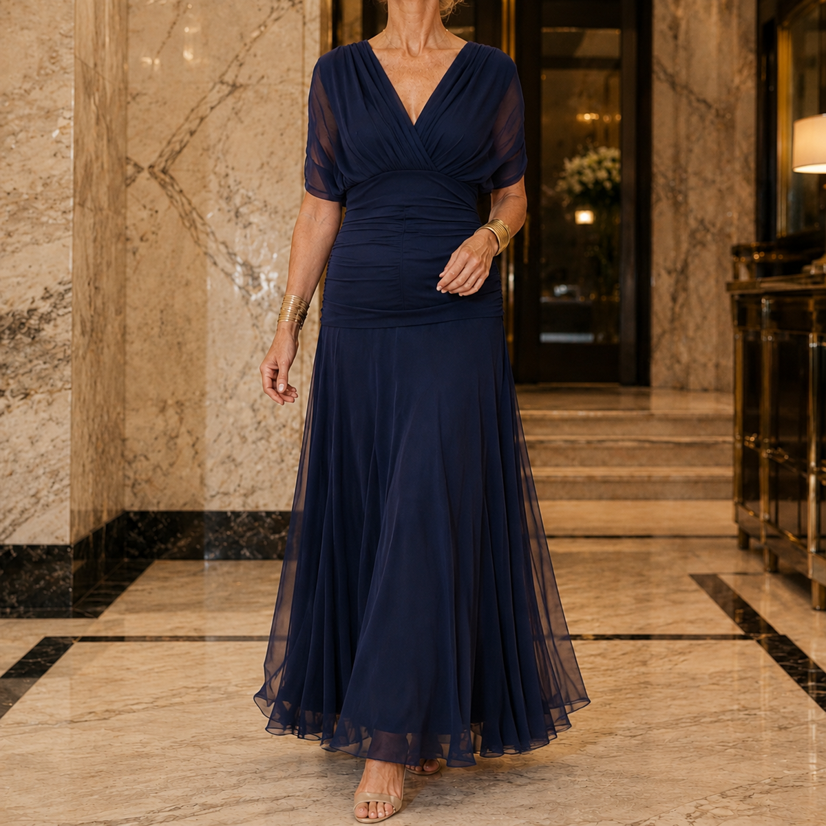 Serena-Pearl Draped Maxi Dress - Women's Occasion Dress