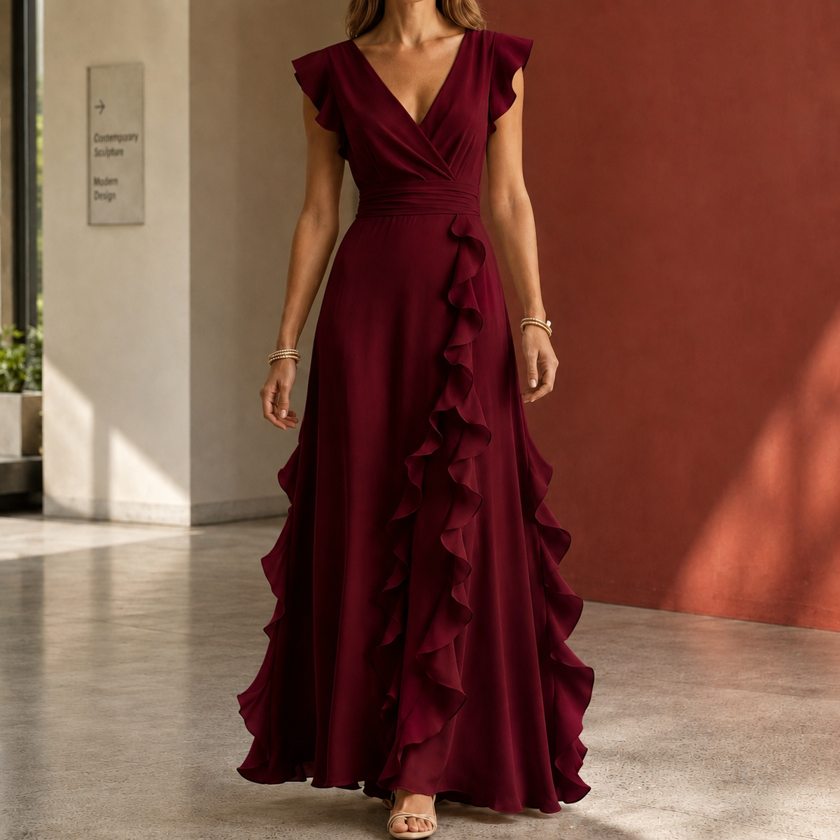 Anais-June Ruffle Maxi Dress - Women's Wrap Style Dress