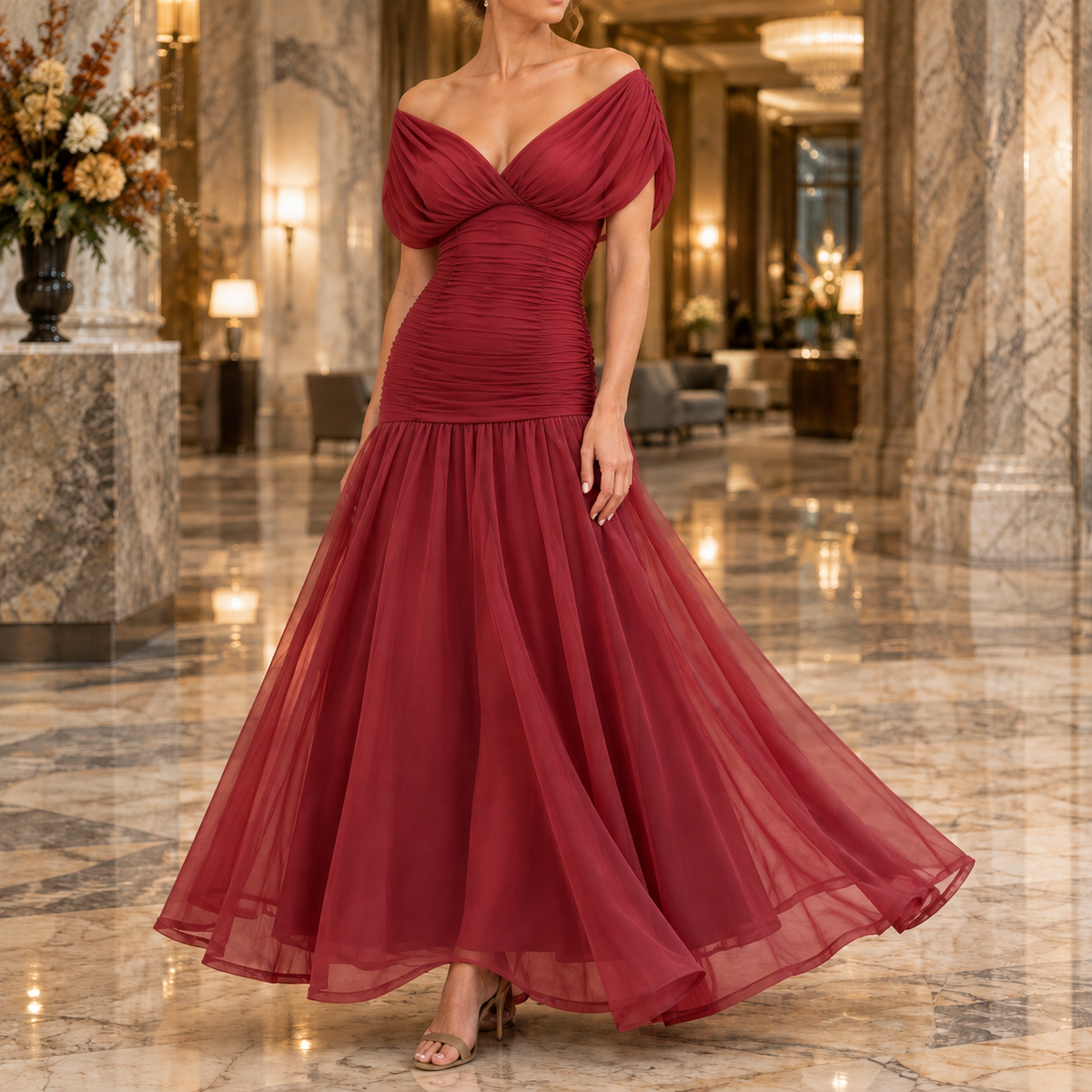 Georgina-Lane Ruched Maxi Dress - Women's Occasion Dress