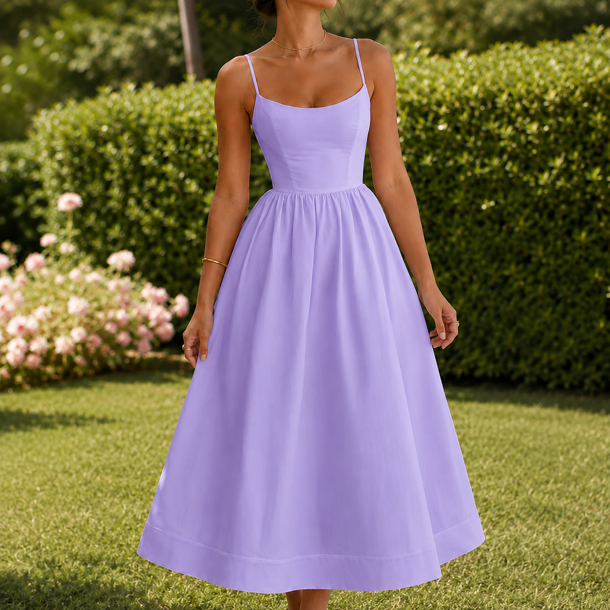 Bianca-Jane Scoop Neck Dress - Women's Full Midi Dress