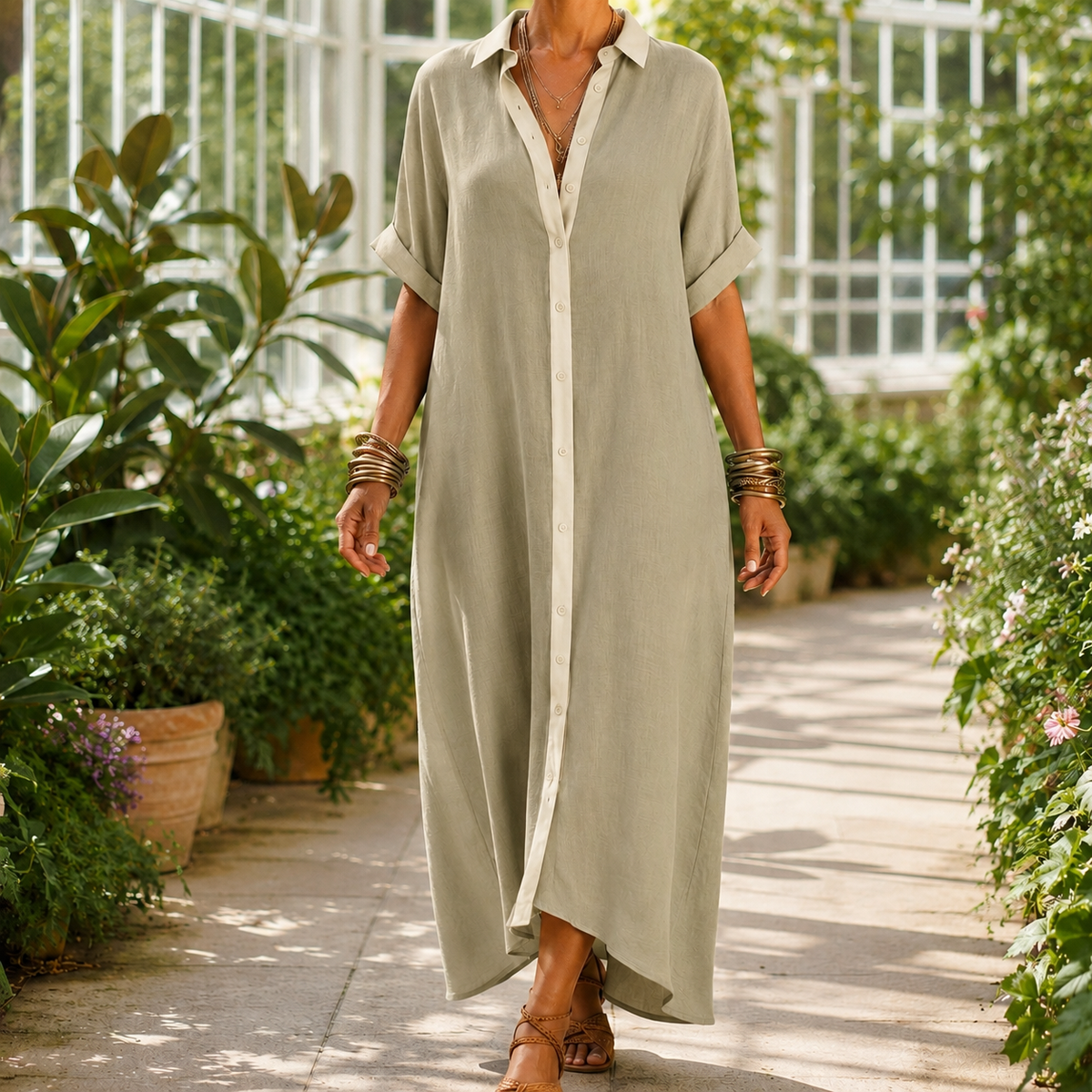 Bianca-Louise Contrast Maxi Dress - Women's Shirt Dress