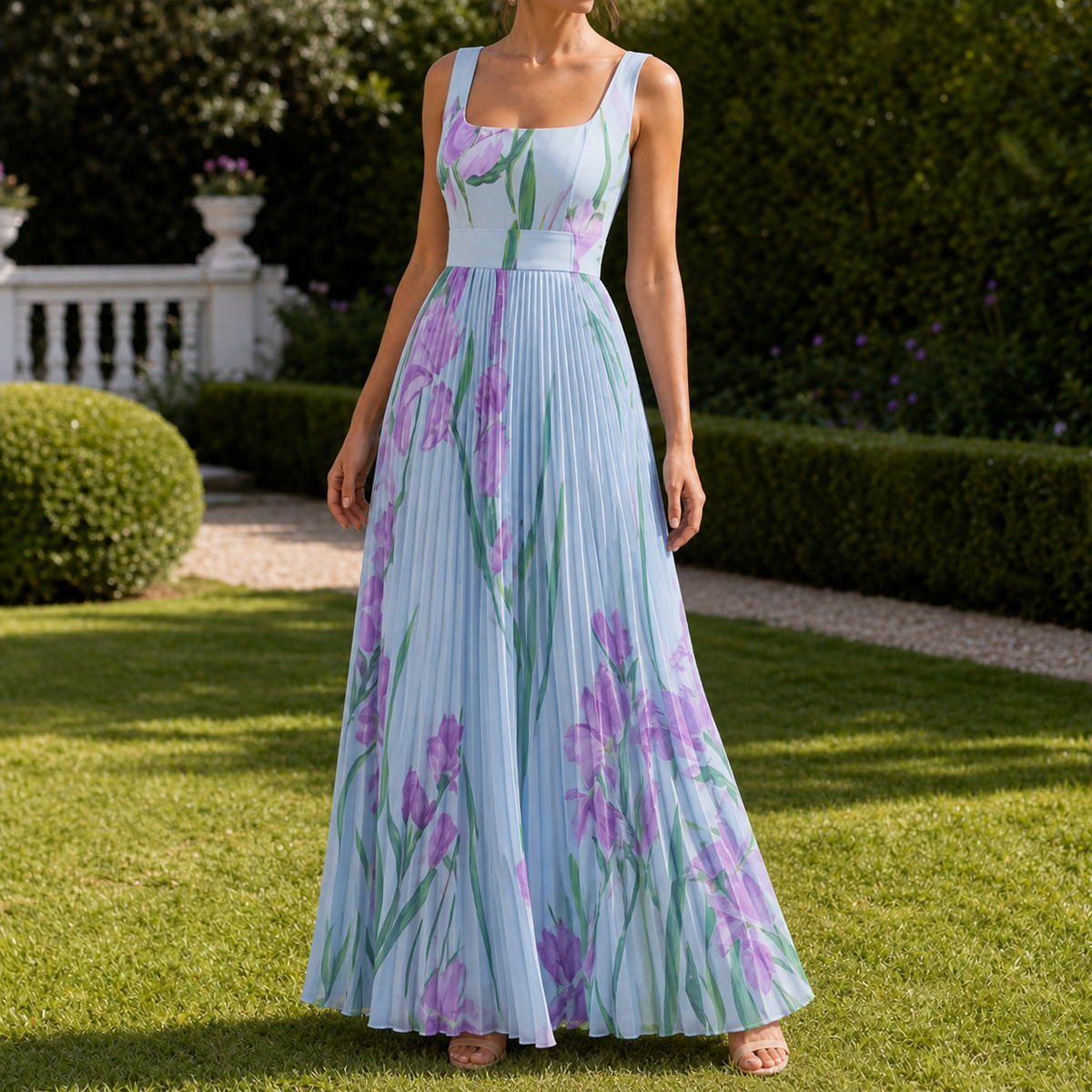 Orla-Grace Pleated Maxi Dress - Women's Square Neck Dress