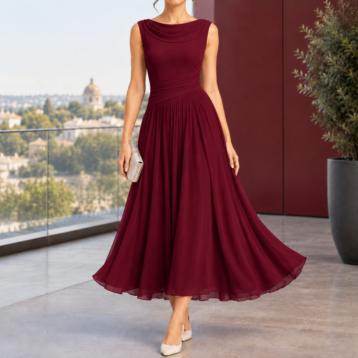 Calla-Grace Draped Midi Dress - Women's Sleeveless Dress