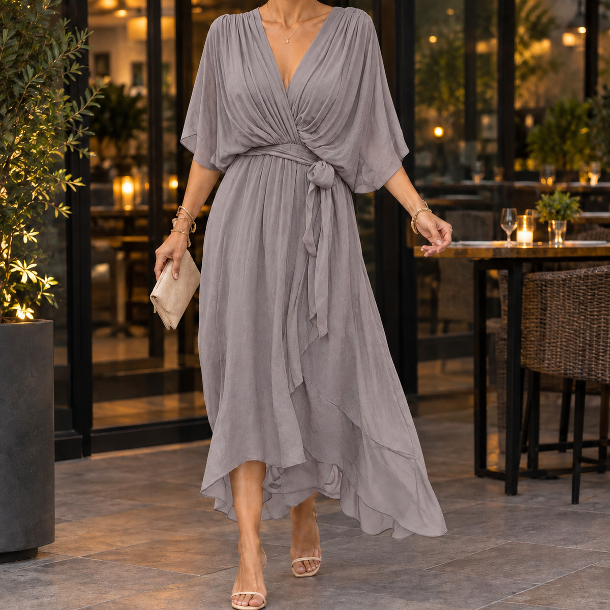 Mathilde-Lane Draped Midi Dress - Women's Wrap Look Dress