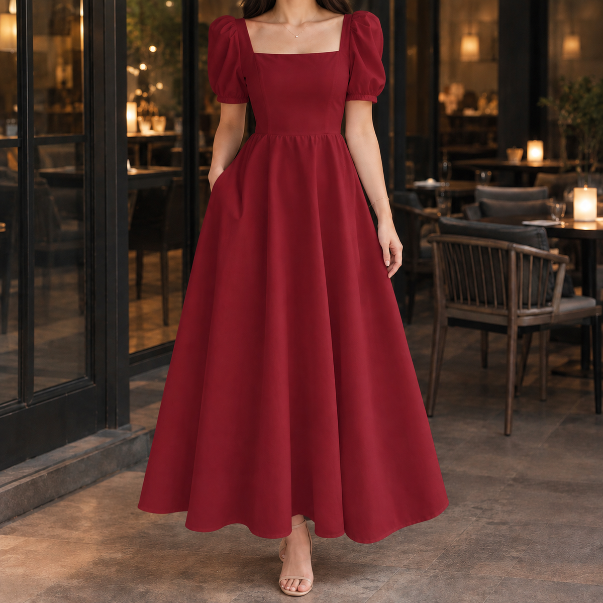 Sylvie-Hope Square Neck Dress - Puff Sleeve Women's Dress