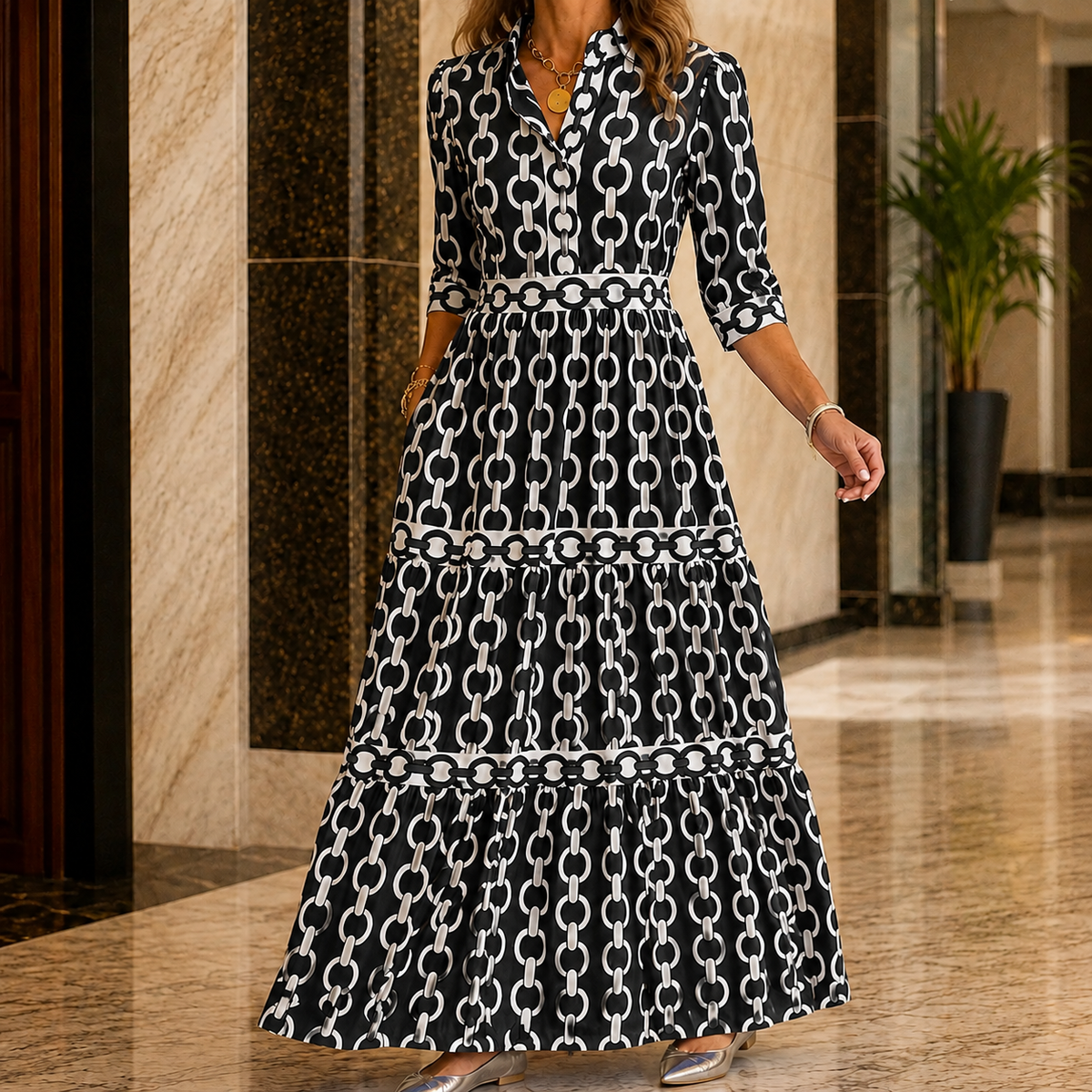 Bianca Tiered Maxi Dress - Collared Women's Maxi Dress