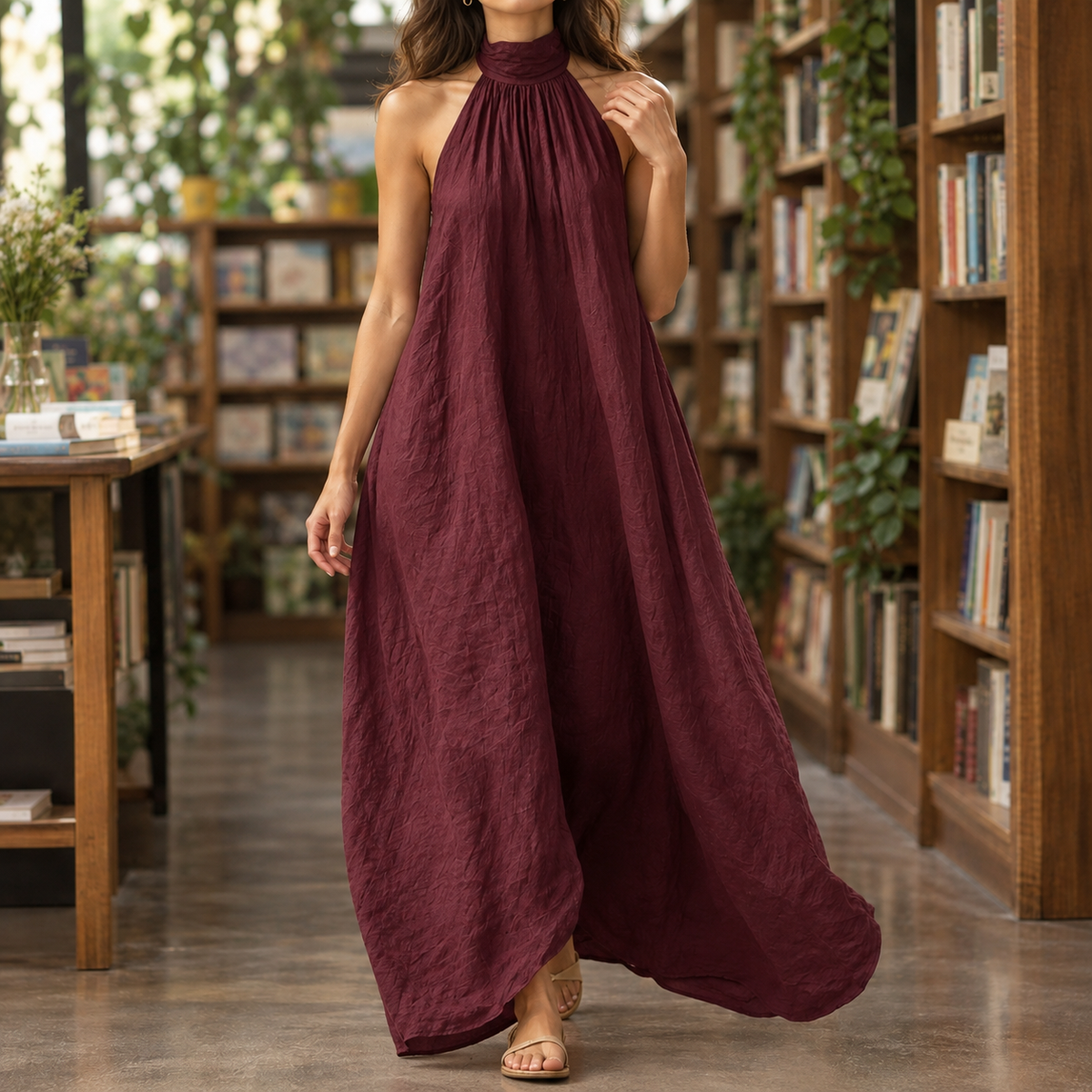 Ascelin-Rae Halter Maxi Dress - Women's Sleeveless Dress