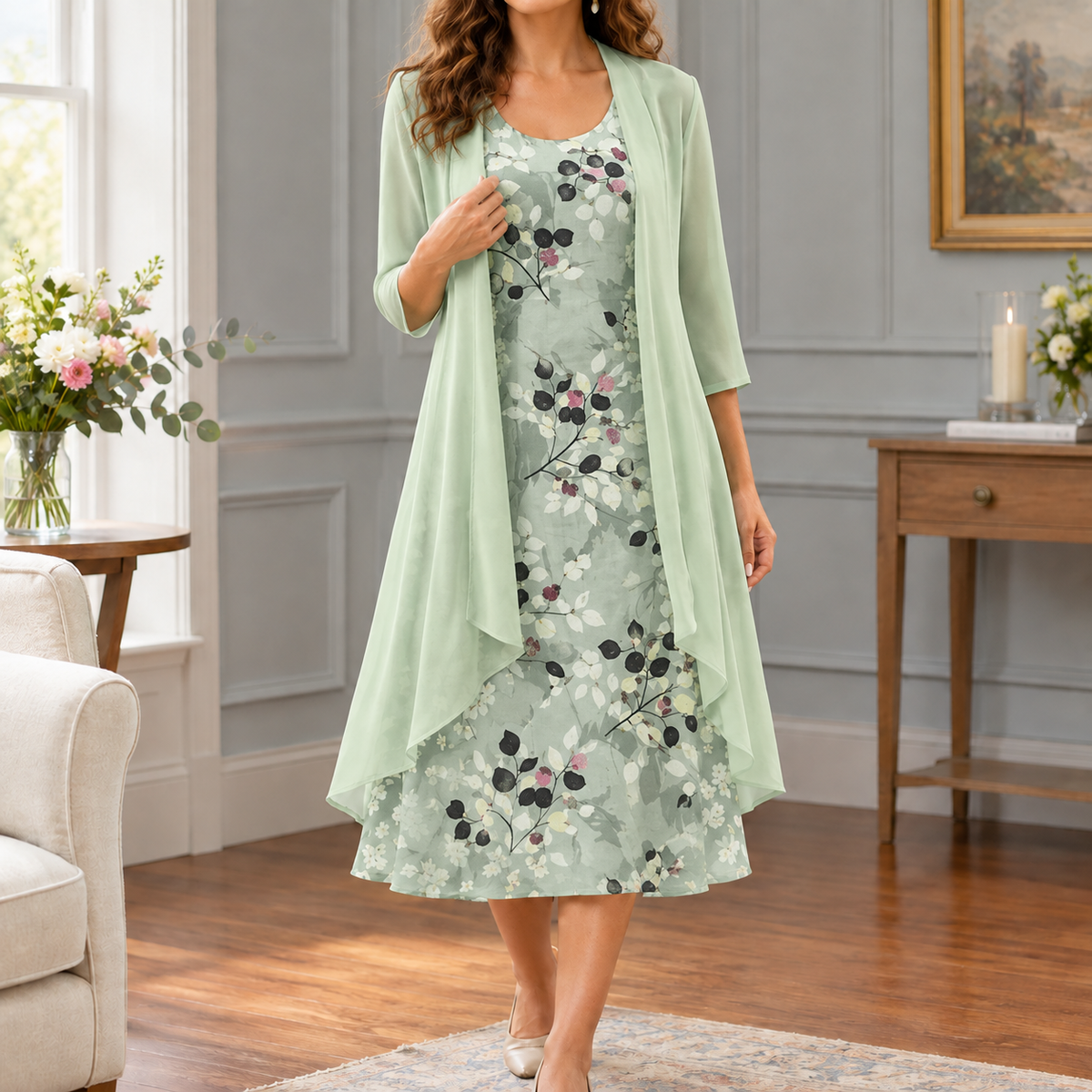 Helena-Rose Floral Dress Set - Women's Two Piece Midi Set