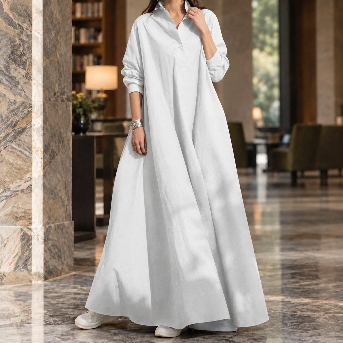 Abigail A-Line Maxi Dress - Women's Shirt Collar Dress