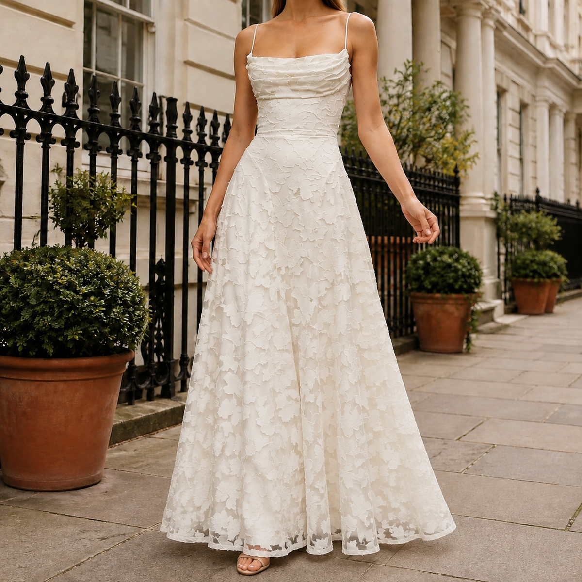 Pippa Floral Maxi Dress - Women's Appliqué Open Back Gown