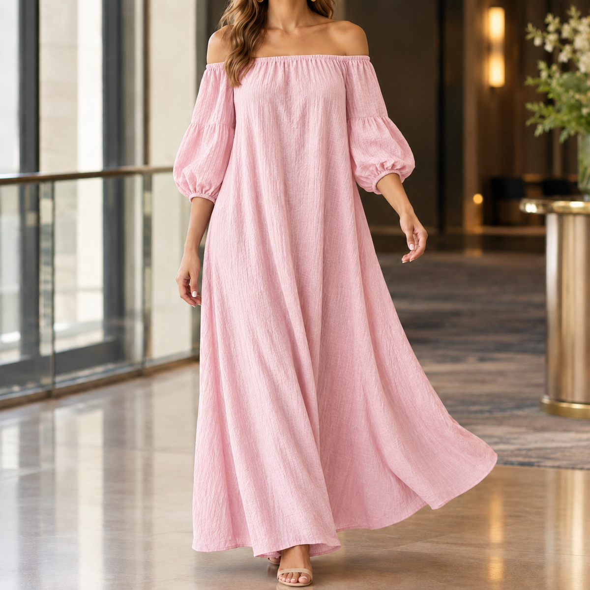 Beatrix-Rose Off Shoulder Dress - Women's Maxi Dress