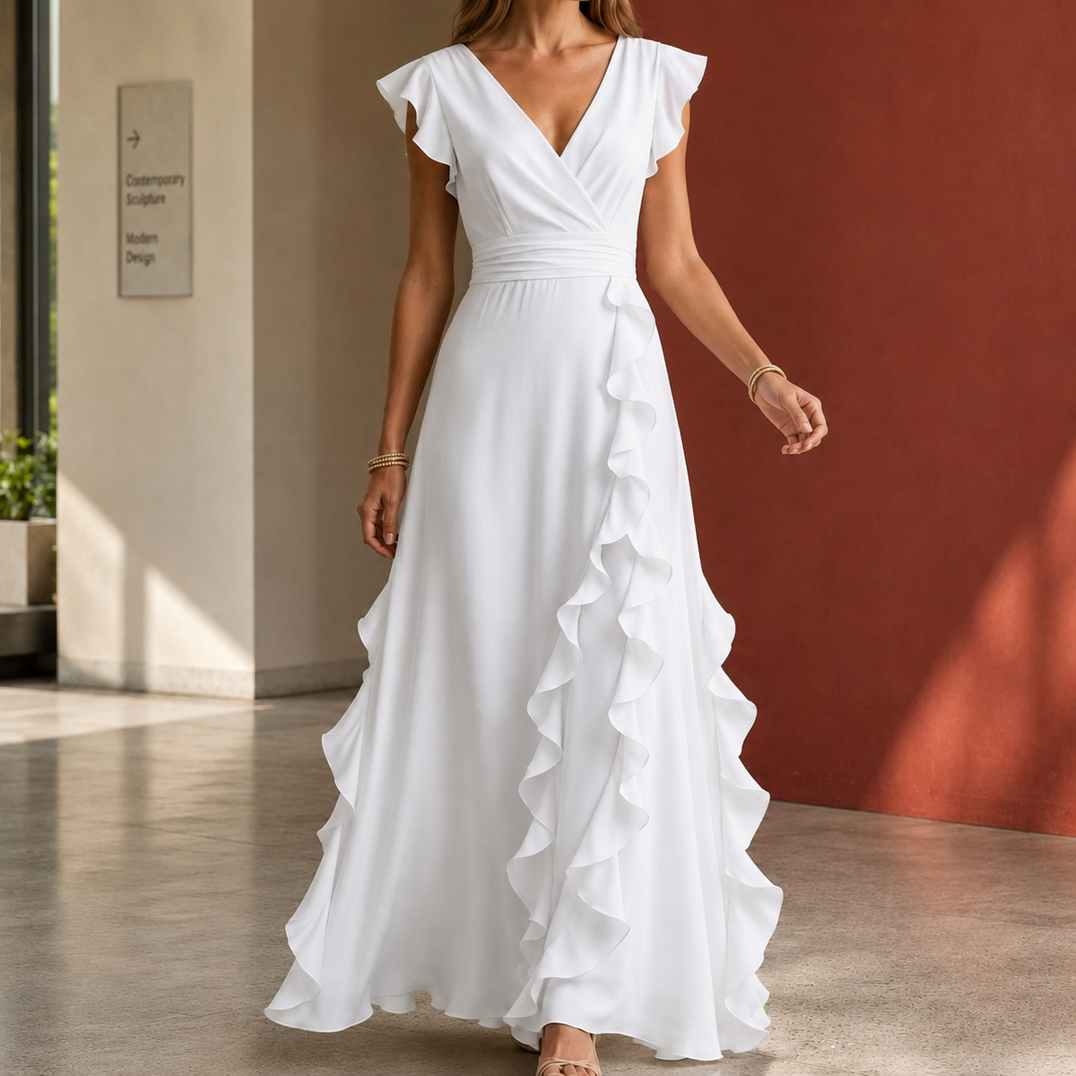 Anais-June Ruffle Maxi Dress - Women's Wrap Style Dress