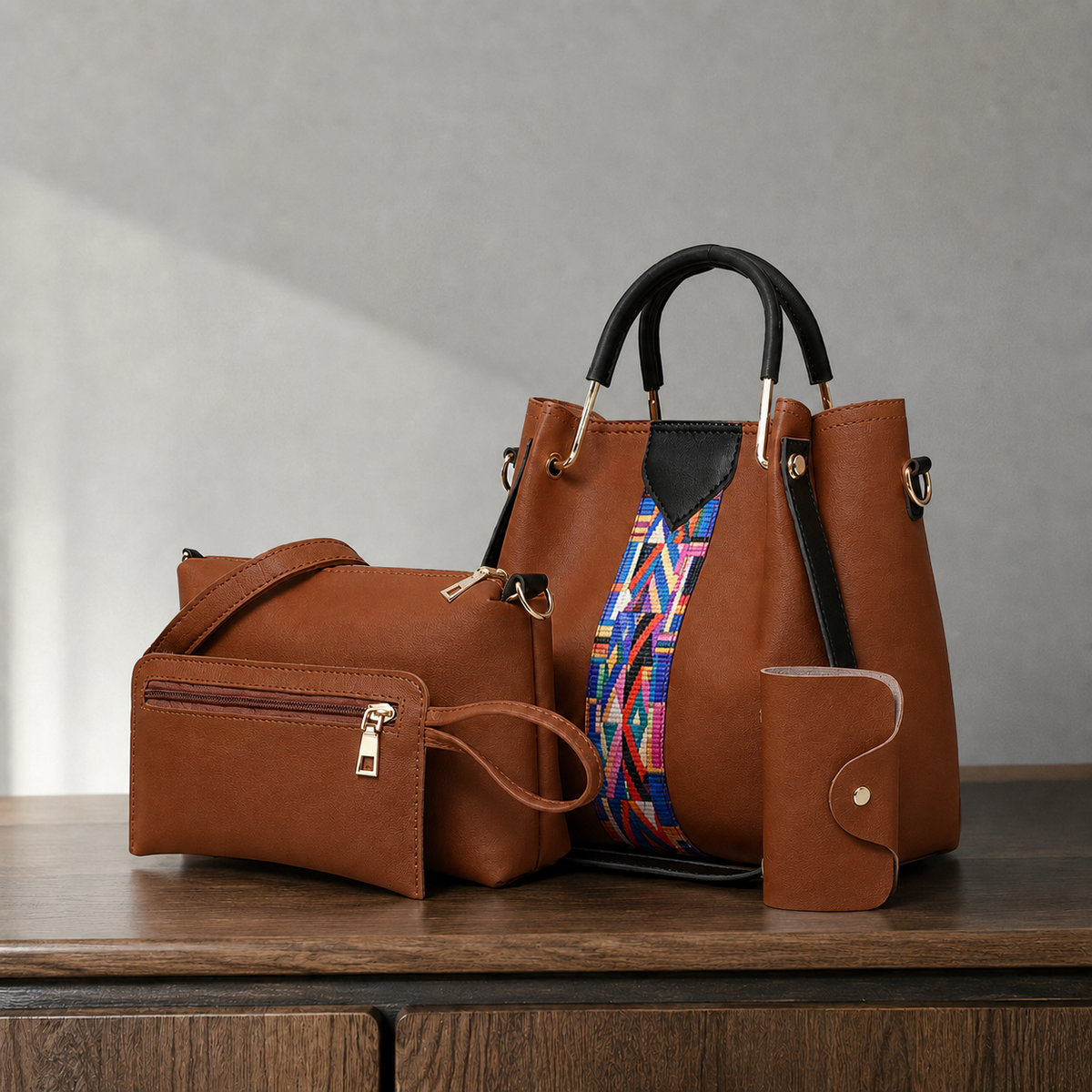 Arcuri Geo Handbag Set - Four Piece Women's Bag Set