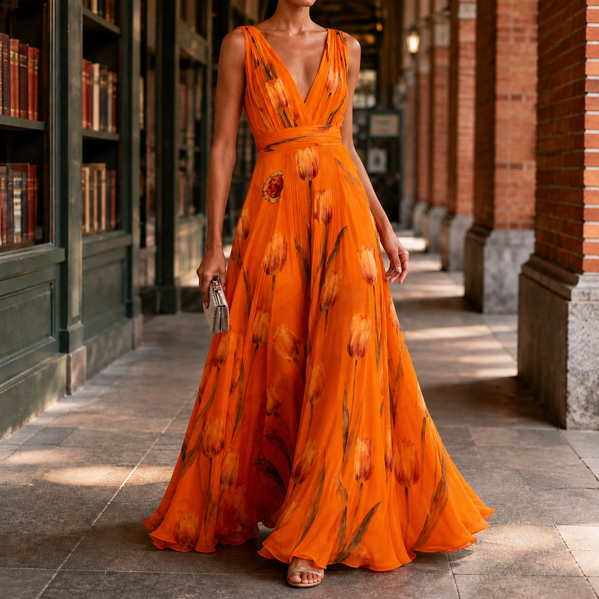 Annabel-Lane Deep V Dress - Women's Floral Maxi Dress