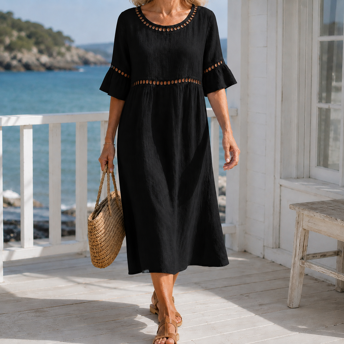 Hallie-Jade Eyelet Midi Dress - Women's A-Line Dress