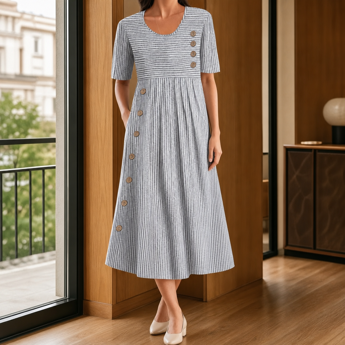 Tatiana-Louise Striped Midi Dress - Women's A-Line Dress