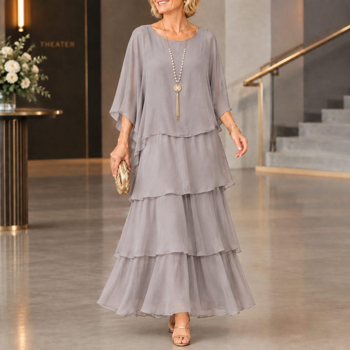 Serena-Rae Layered Maxi Dress - Women's Cape Dress