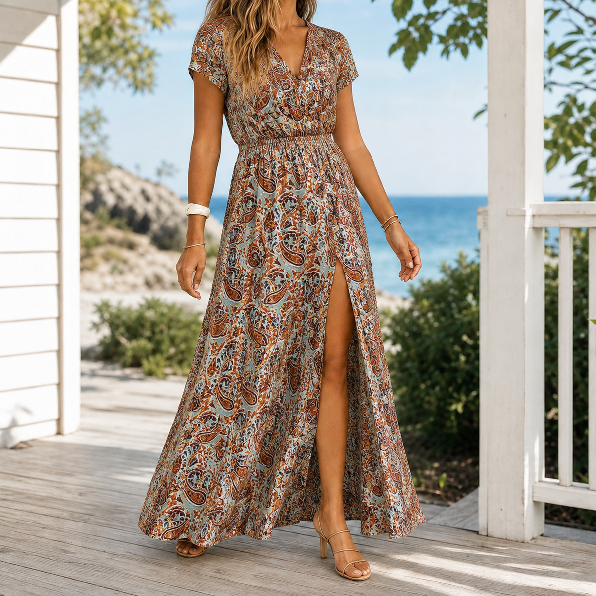 Alba-June Wrap Maxi Dress - Women's Side Slit Dress