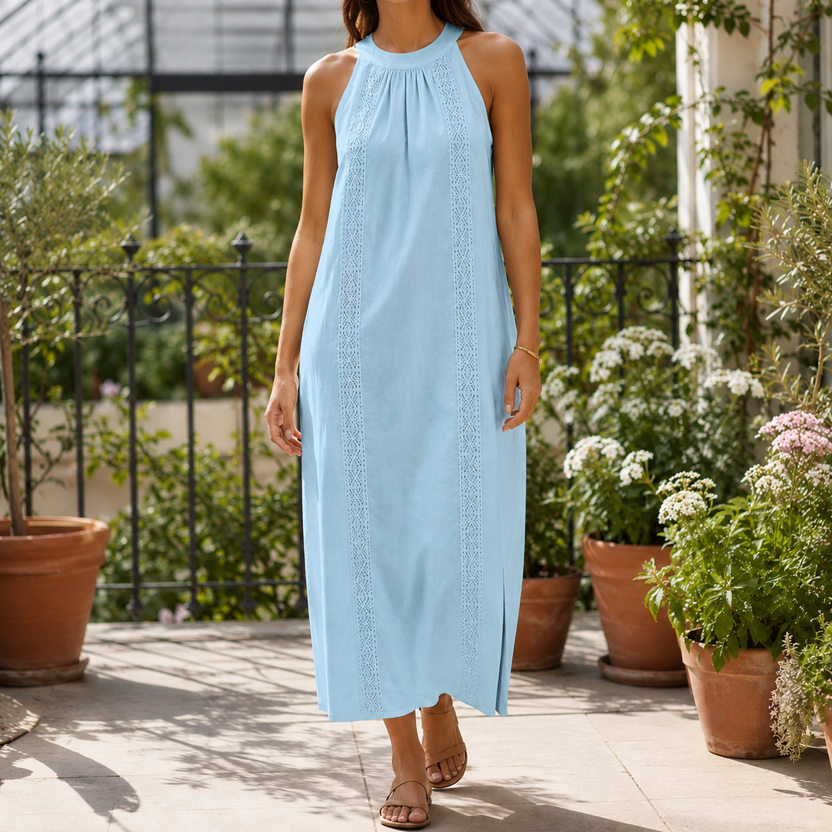 Priscilla Lace Midi Dress - Women's Halter Neck Dress
