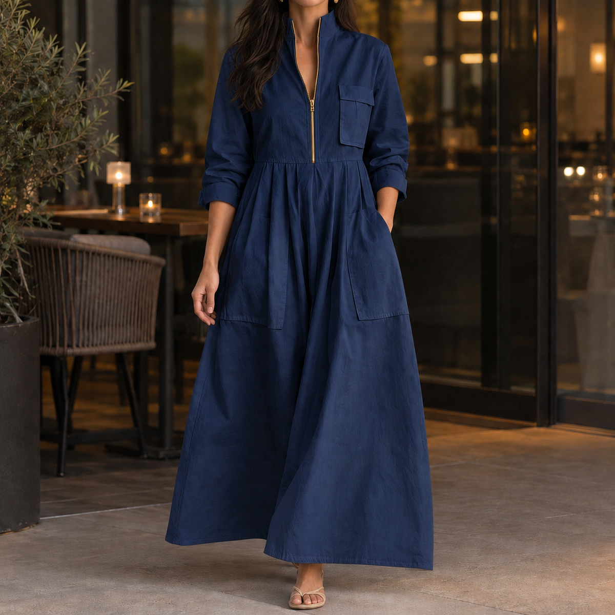 Guinevere-Hope Half-Zip Maxi Dress - Women's Pocket Dress