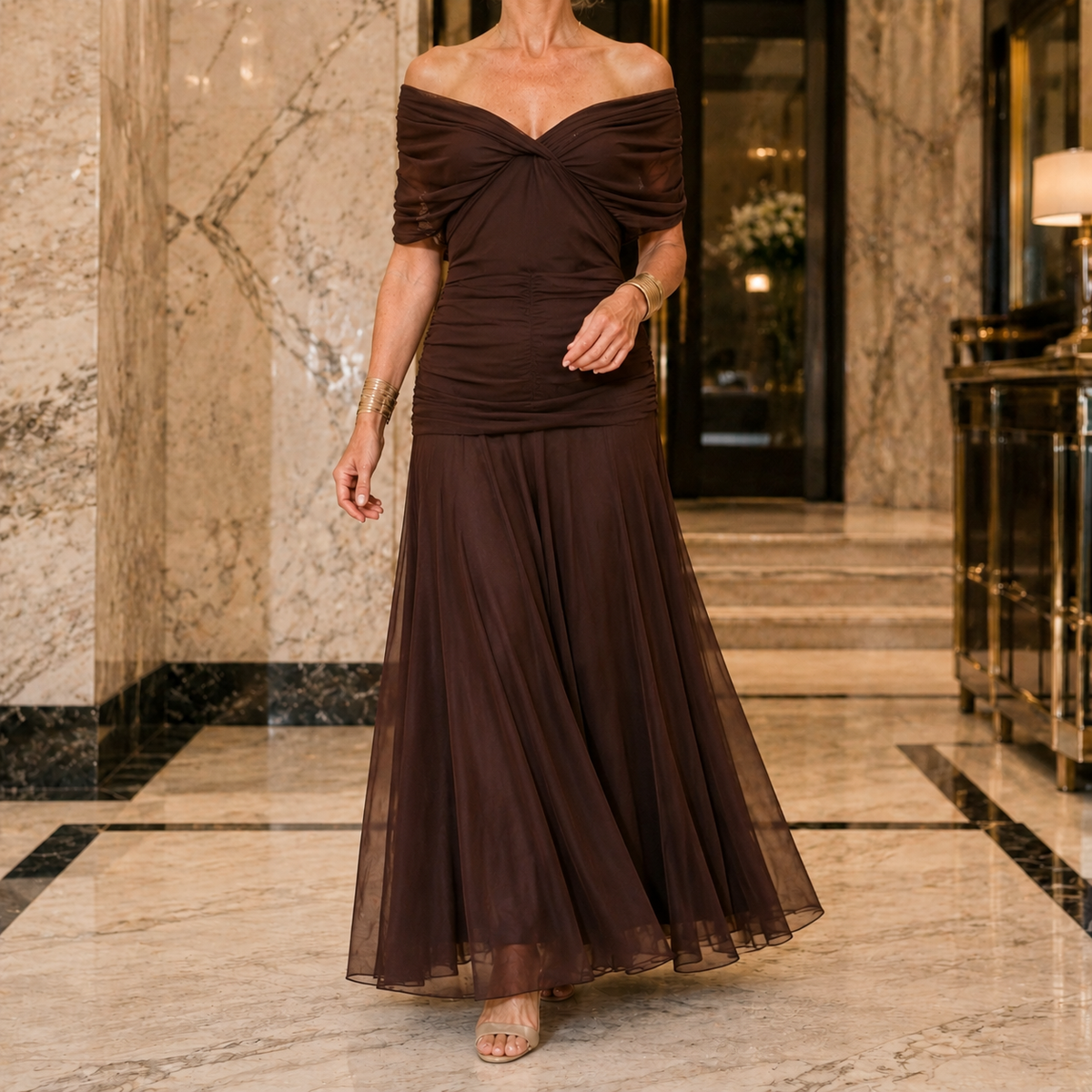 Serena-Pearl Draped Maxi Dress - Women's Occasion Dress