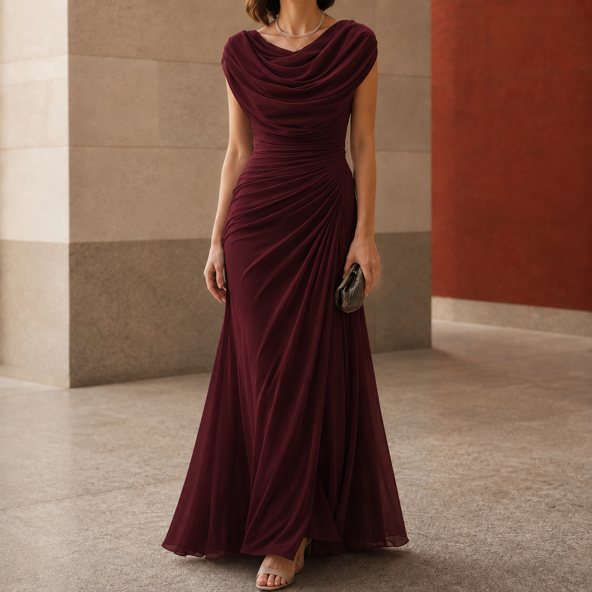Sylvie-Skye Cowl Maxi Dress - Women's Ruched Waist Dress