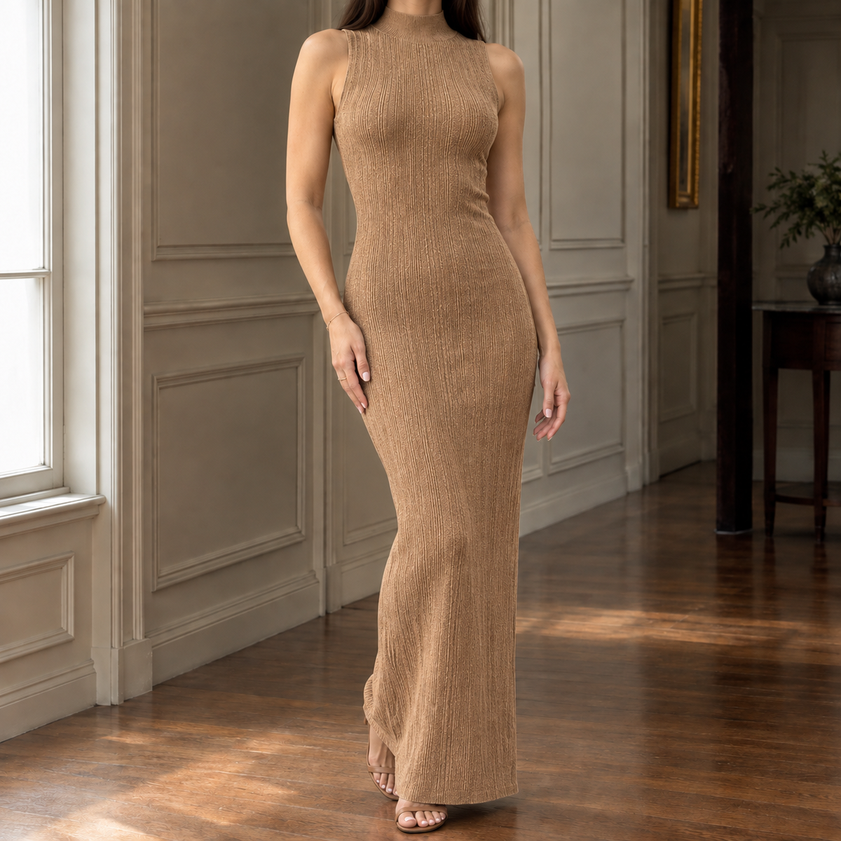 Seraphina-Grace Ribbed Maxi Dress - Women's Bodycon Dress