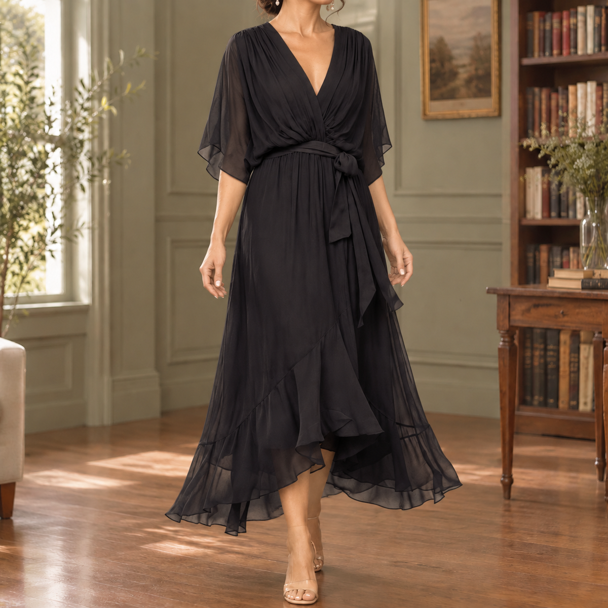Elena-Eve High Low Dress - Women's Tie Waist Dress
