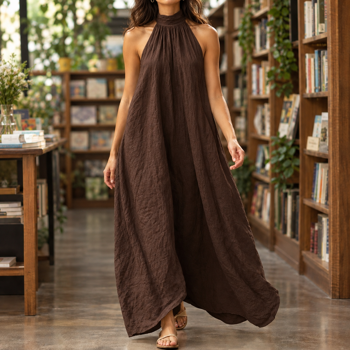 Ascelin-Rae Halter Maxi Dress - Women's Sleeveless Dress