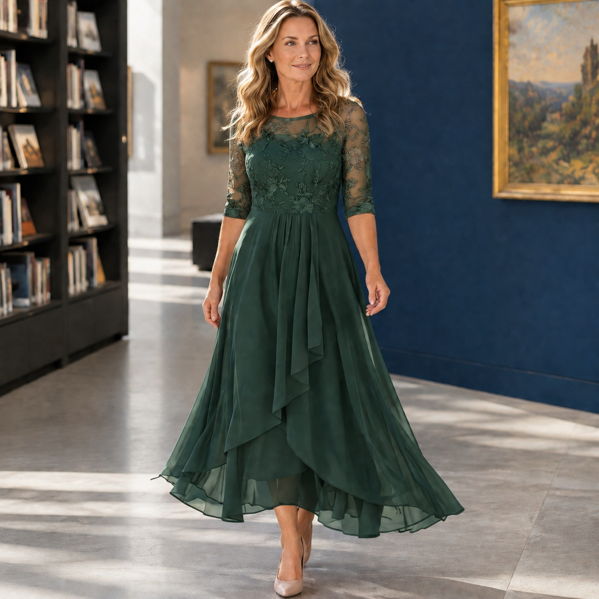 Mireille-Eve Asymmetric Dress - Women's Lace Midi Dress