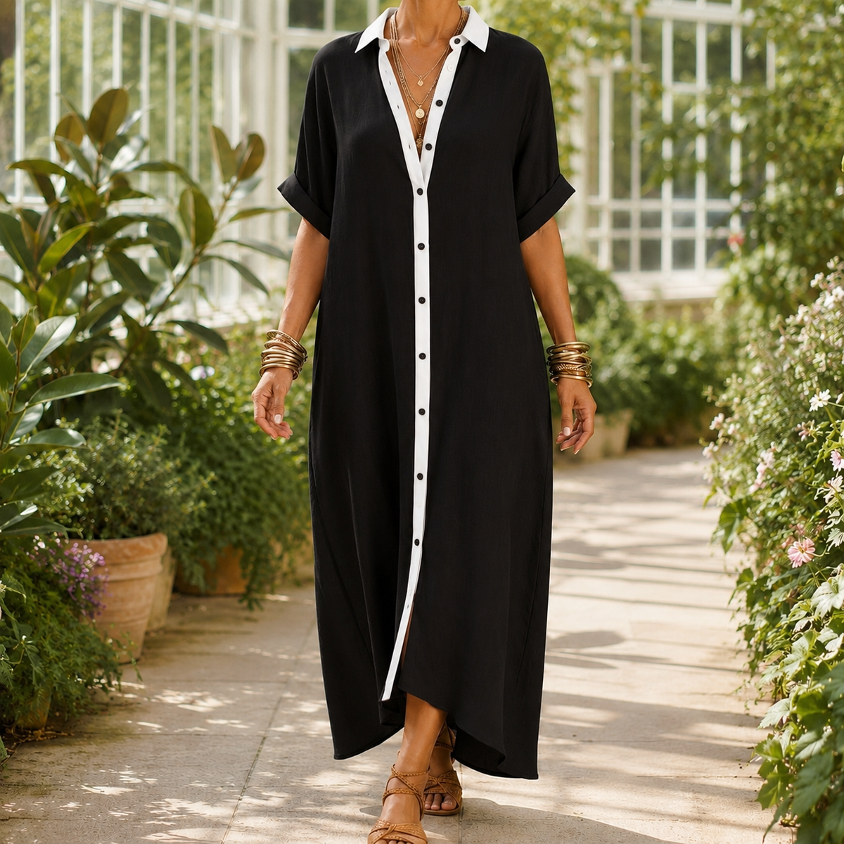 Bianca-Louise Contrast Maxi Dress - Women's Shirt Dress