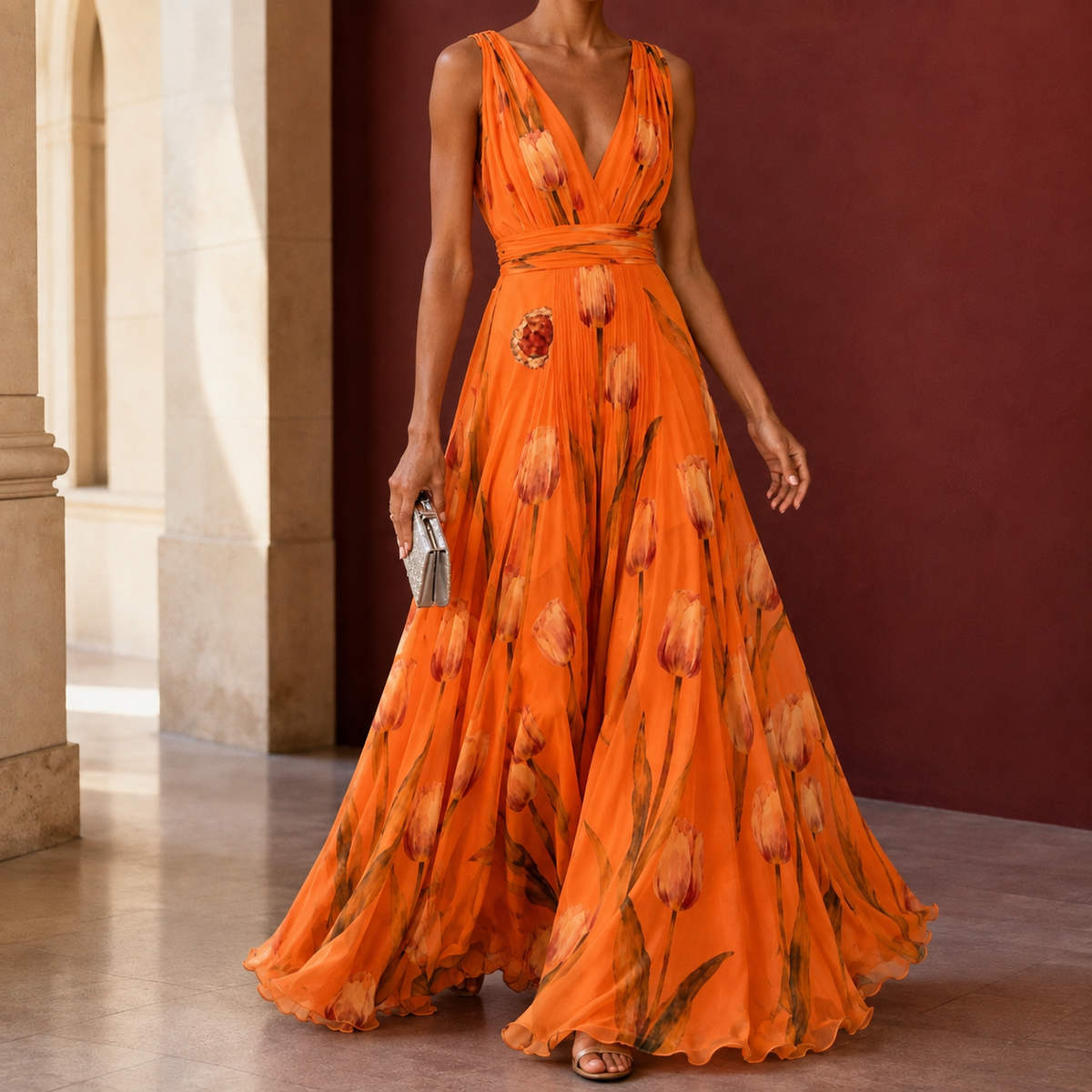 Annabel-Lane Plunge Maxi Dress - Women's Print Dress
