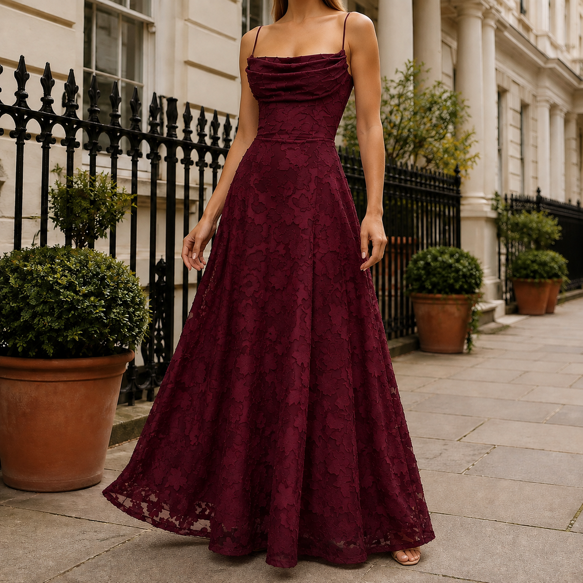 Pippa Floral Maxi Dress - Women's Appliqué Open Back Gown