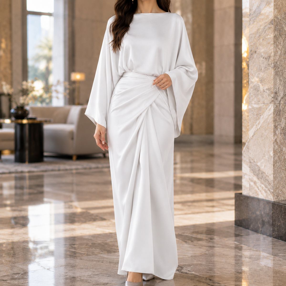 Cecily-Pearl Draped Maxi Dress - Women's Batwing Dress