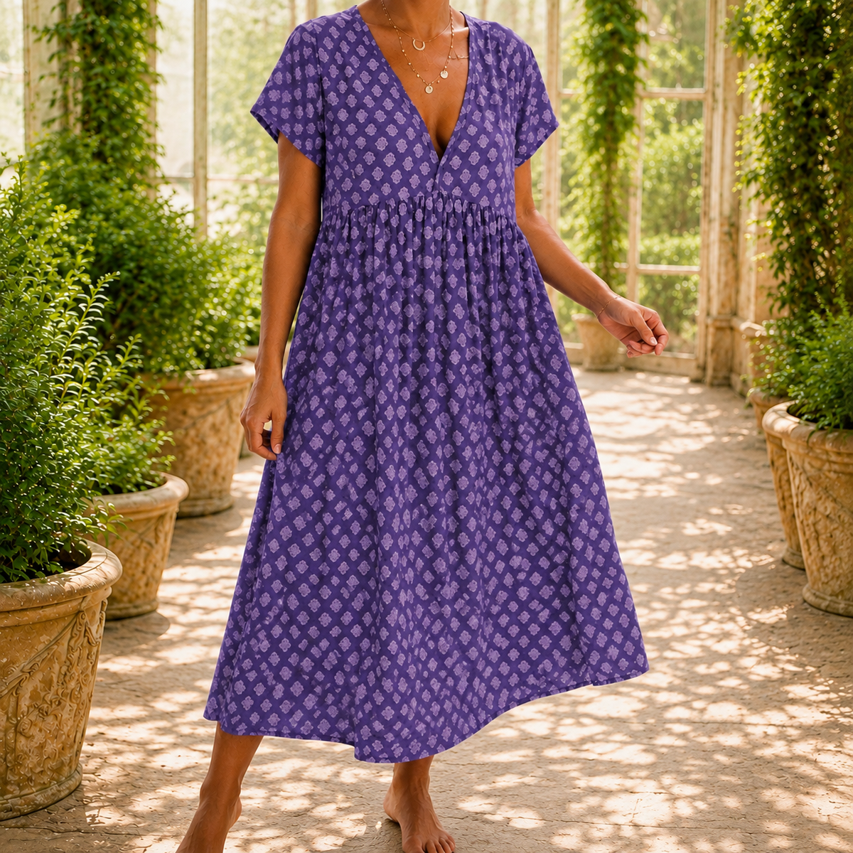 Sabina-Claire Printed Dress - Women's V Neck Day Dress