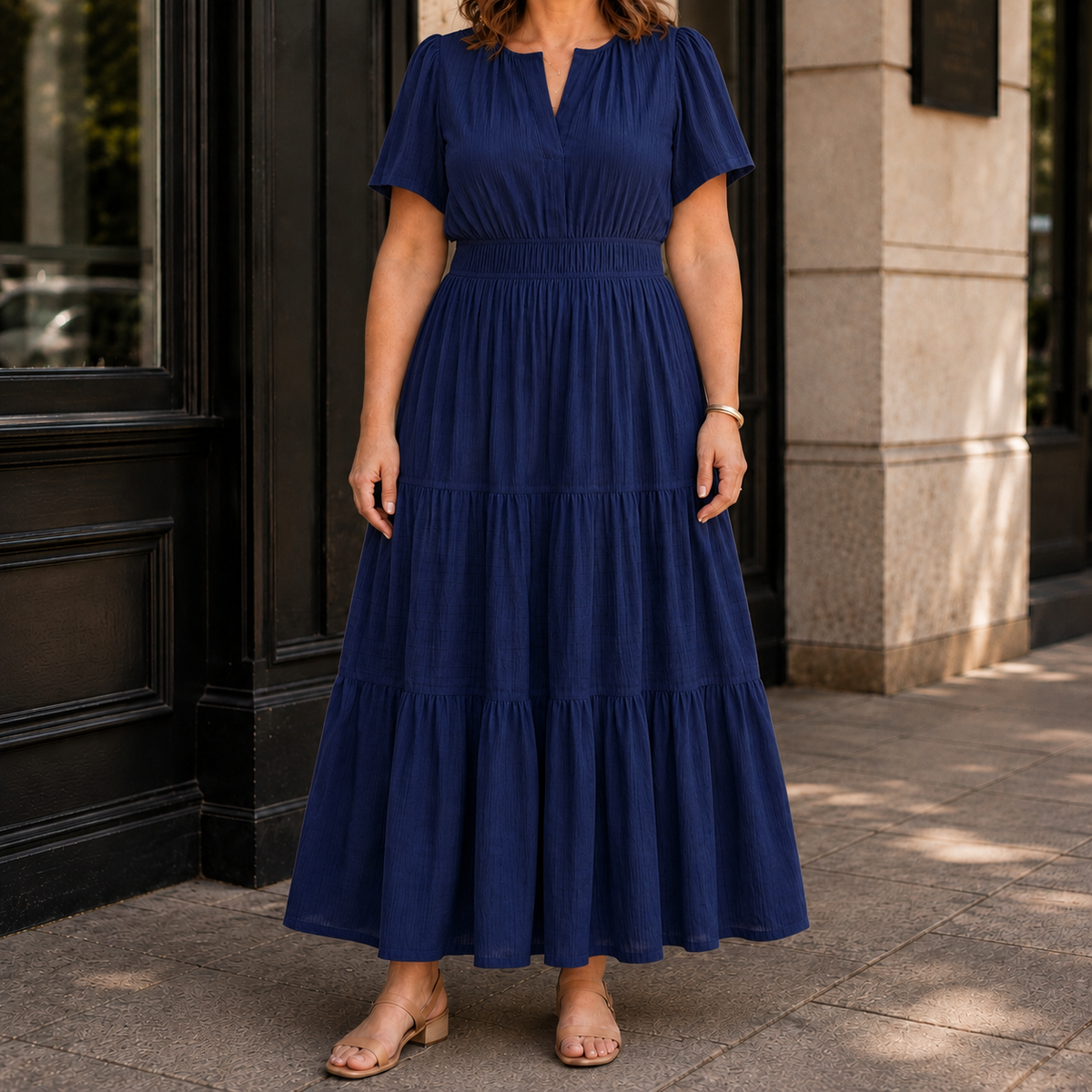 Zinnia Tiered Maxi Dress - Women's Shirred Waist Dress
