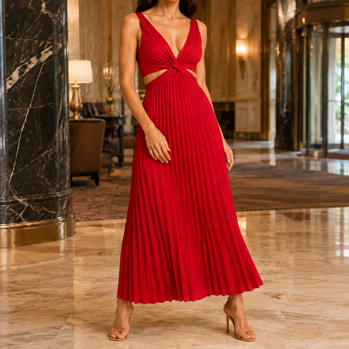 Clara-Jane Pleated Maxi Dress - Women's Cutout Dress