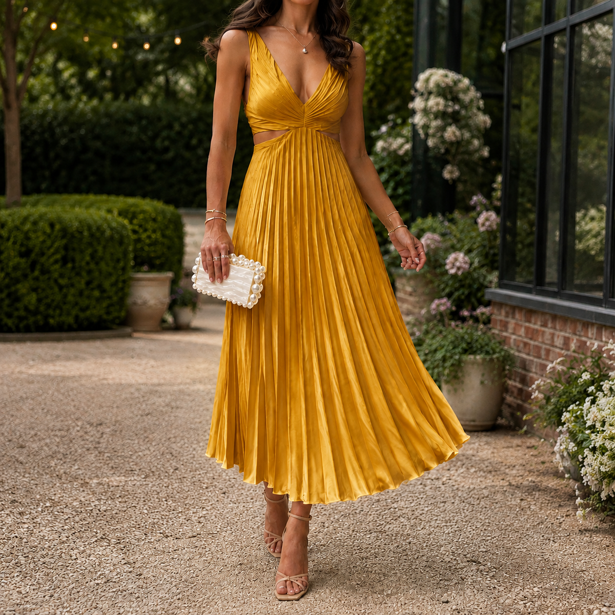 Emilia-Jade Pleated Midi Dress - Women's Cut-Out Dress