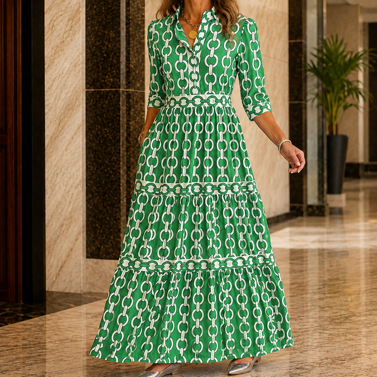 Bianca Tiered Maxi Dress - Collared Women's Maxi Dress