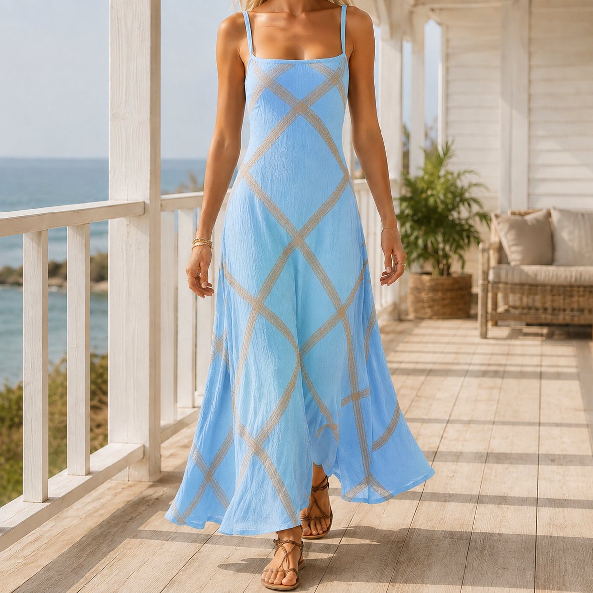 Carmen-Mae Geometric Maxi Dress - Women's Strappy Dress