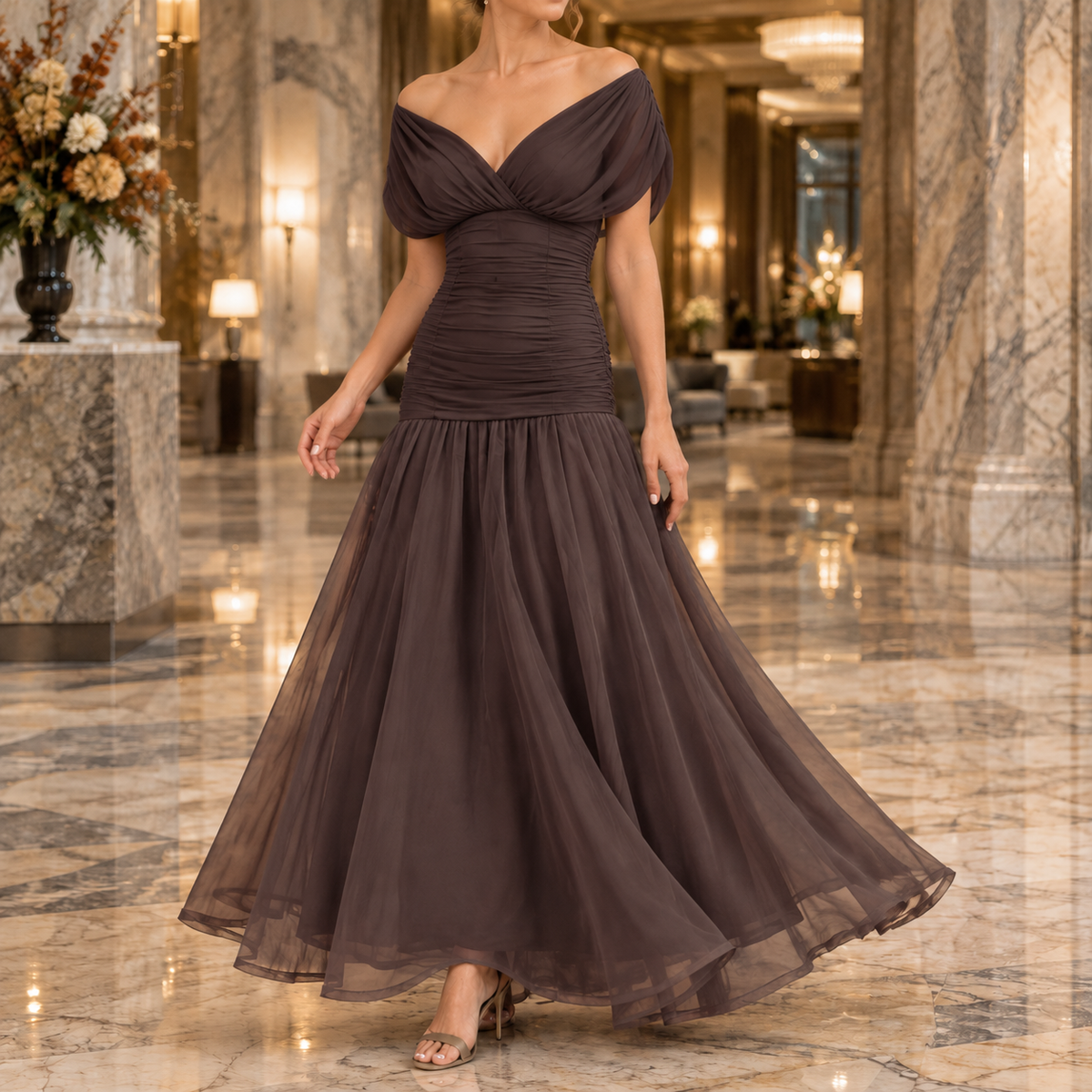 Georgina-Lane Ruched Maxi Dress - Women's Occasion Dress