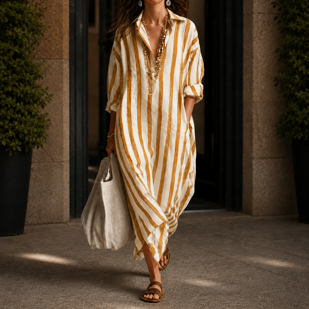 Adele Striped Shirt Dress - Women's Linen Blend Dress