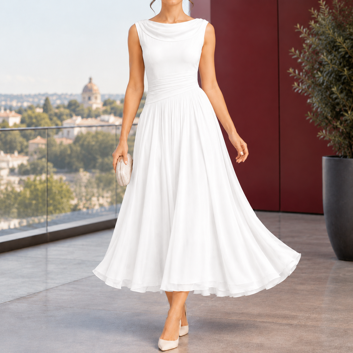 Calla-Grace Draped Midi Dress - Women's Sleeveless Dress