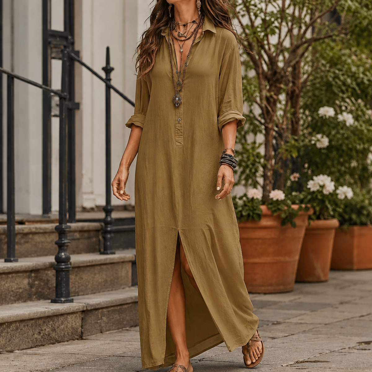 Marcella Maxi Shirt Dress - Women's Cotton Shirt Dress