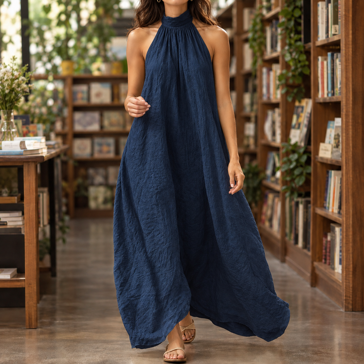 Ascelin-Rae Halter Maxi Dress - Women's Sleeveless Dress